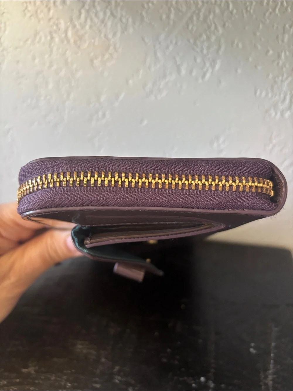 Tory Burch Patent Bow Zip Continental Wallet in Plum Purple